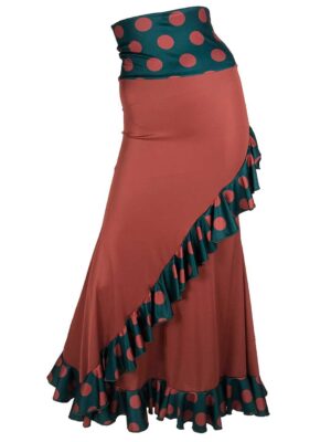 Falda de flamenco color teja con fajín y volantes de lunares