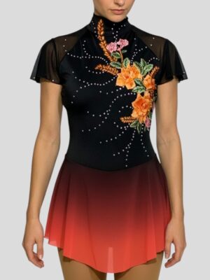 Maillot Degradado Negro y Rojo con Apliques Florales