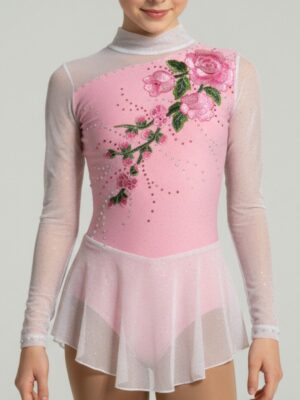 Maillot Tul Fantasía Blanco con Apliques Rosas